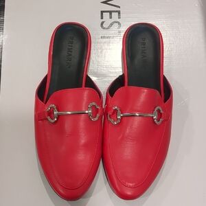 Primark Bright Red Slip-On Mules with Silver Bit